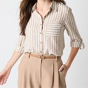 Nicole Miller linen-blend striped button down blouse